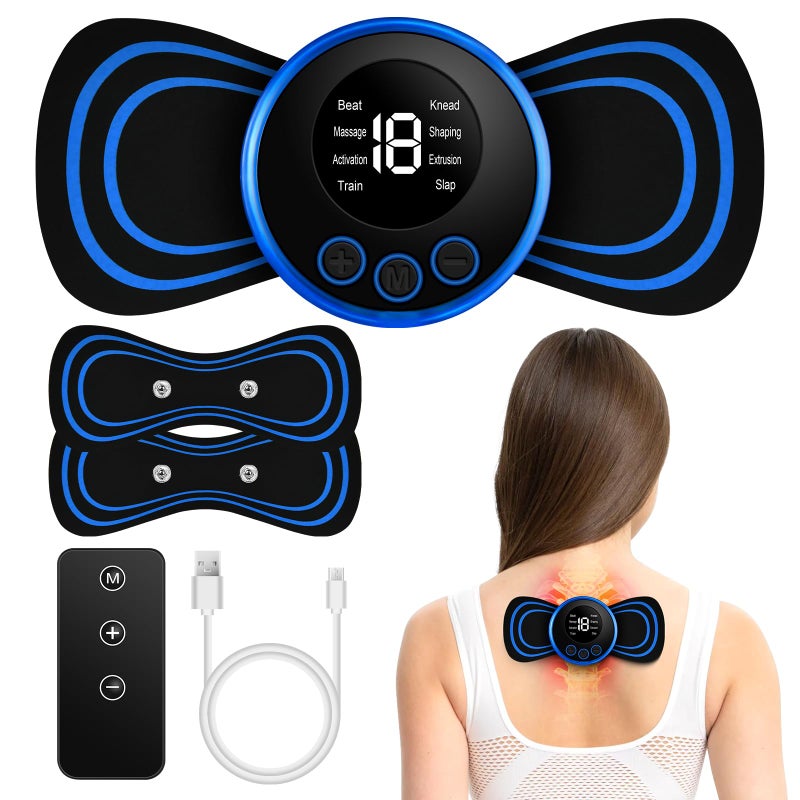 Flintronic Mini Neck Massager, 2PCS Portable & Rechargeable Cordless Cervical Pad for Whole Body, Microcurrent EMS Neck Massager for Arms, Back, Waist and Legs [ with Remote Control]